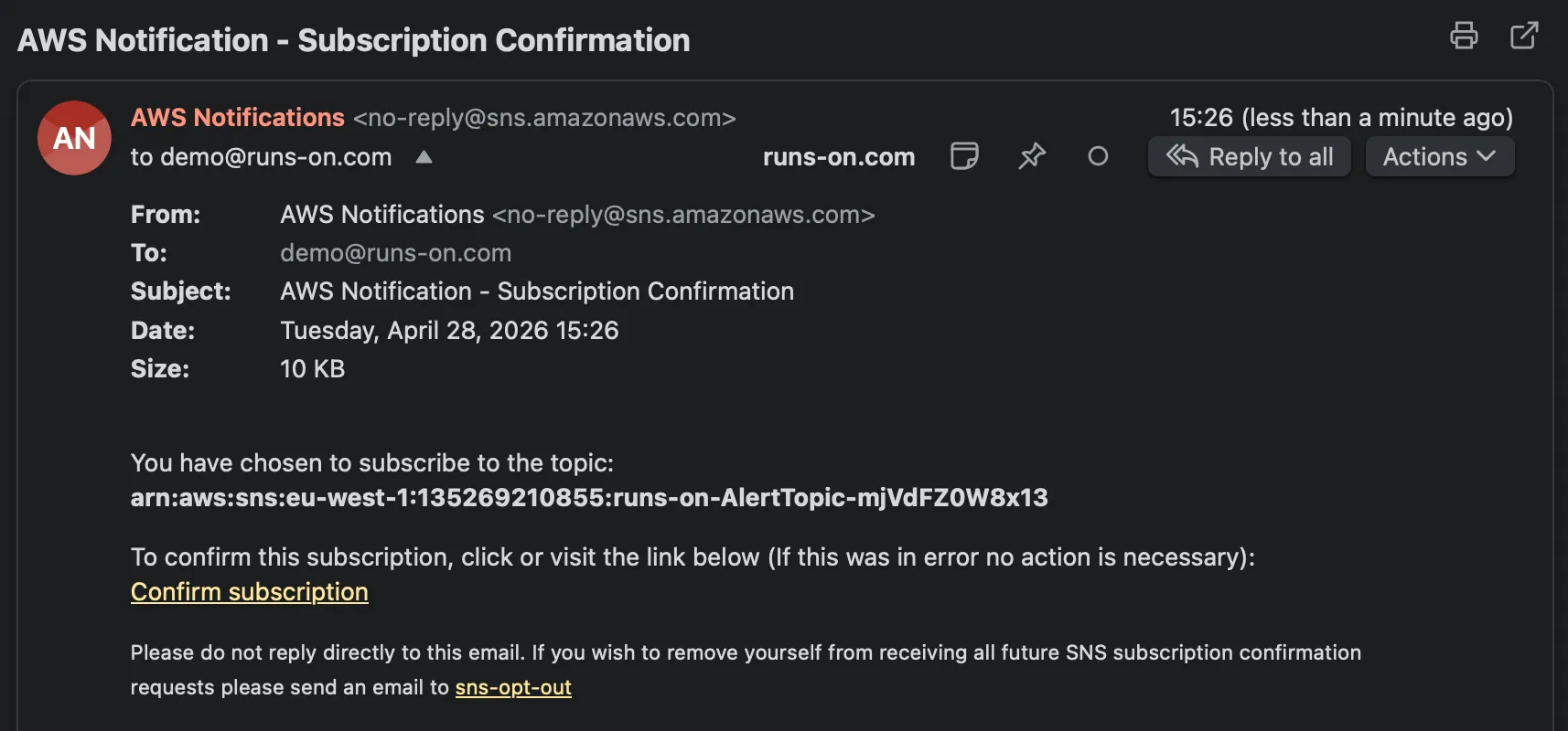 Confirm SNS notification