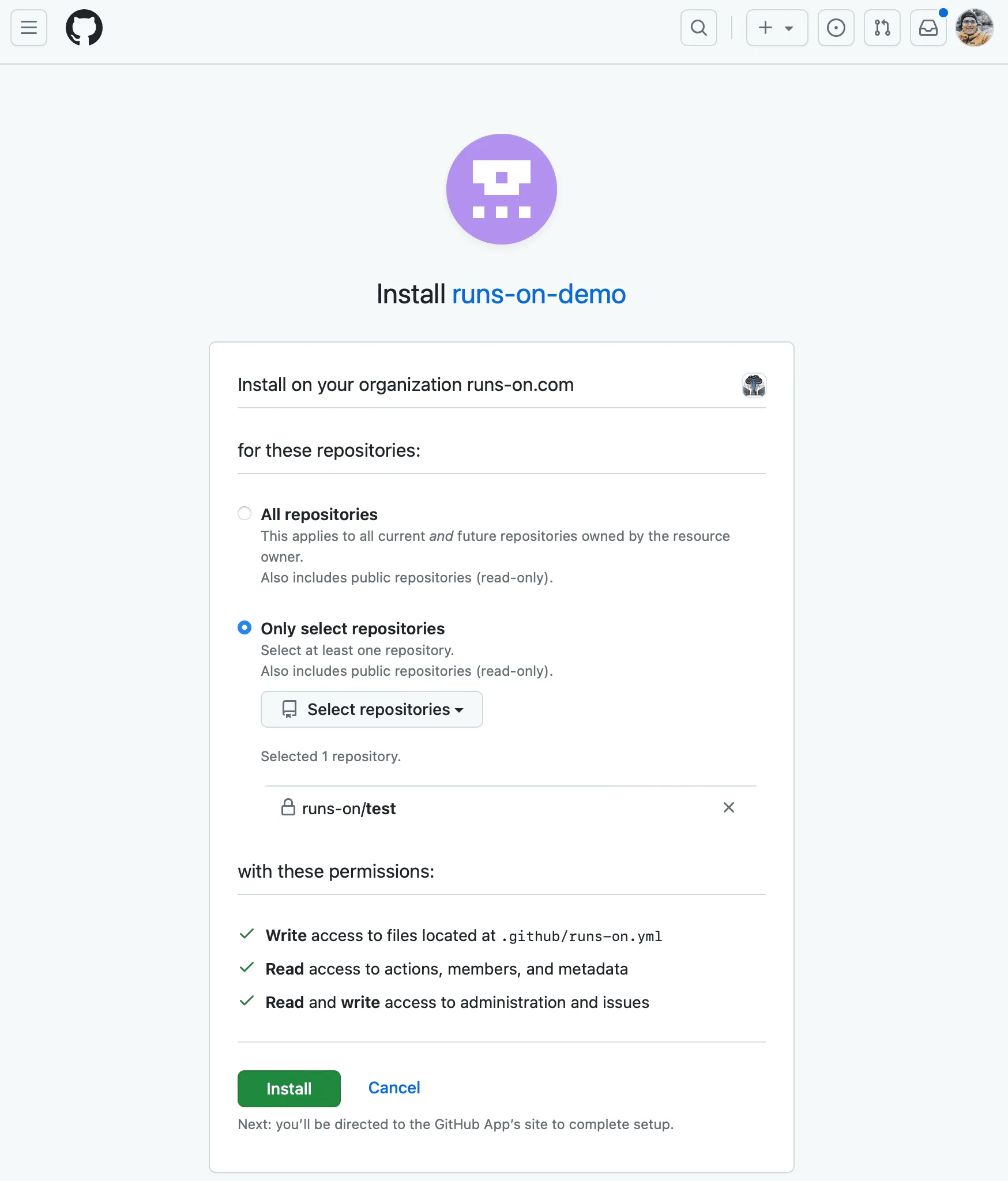 Set permissions for GitHub App
