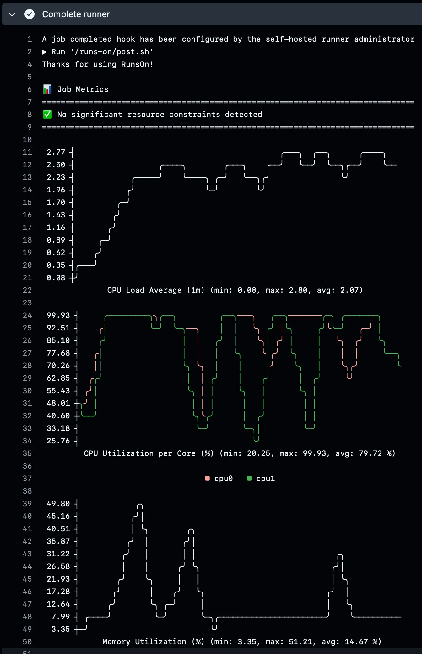 Example excerpt from a real `Complete runner` step