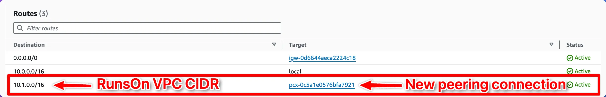 New route for VPC peering